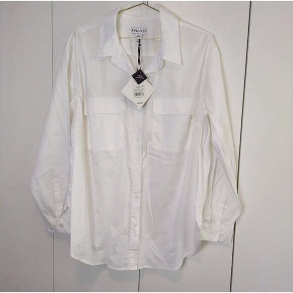 Ava & Viv Shirt Womens Size 2X Ivory Long Sleeve Relaxed Button Down Top - Picture 2 of 4
